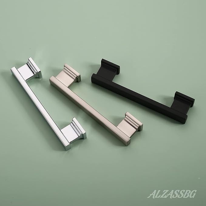 Alzassbg 10 Pack Matt Black Cabinet Pulls, 3-3/4 Inch(96mm) Hole Centers Kitchen Cabinet Handles for Cabinets and Drawers AL3061MB