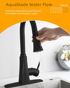 Hibbent Kitchen Sink Faucet Head Replacement, NSF/ANSI/CAN 61 & CUPC Certified, 3-Function Pull Down Sprayer Nozzle with 15 Adapters, Compatible with Delta, Kohler, Moen Faucet, Matte Black