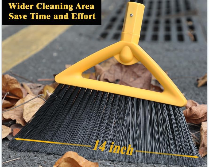 Heavy Duty Broom Outdoor and Indoor, 3 Pack Upgraded Commercial Angle Brooms, Perfect Yellow Broom of House, Kitchen, Garage, Courtyard
