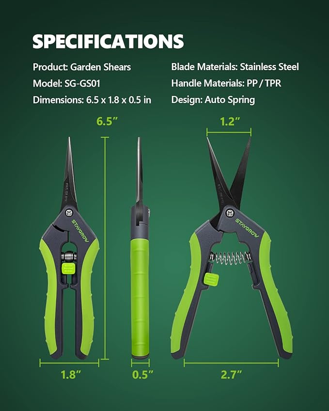 6.5" Gardening Scissors, Sharp Plant Trimming Scissors for Precise Cuts, Stainless Steel Pruning Shears Bonsai Clippers (2-Pack Straight)