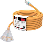 EP 25 Ft 14/3 SJEOW Heavy Duty Outdoor Extension Cord, Yellow 3-Outlet Power Cable with LED Lighted Plug, Water-Resistant for Indoor/Outdoor Use, Lawn, Garden, Appliances & Tools