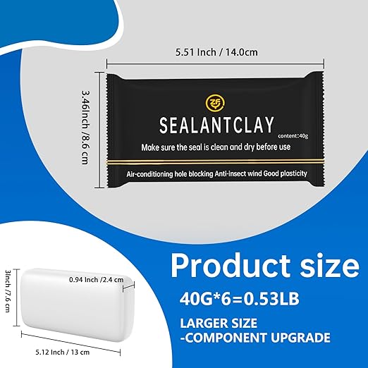 6 Pack Waterproof Seal Putty, White Duct Seal Repair Clay, Moldable Plumber's Putty for Electrical, Wall, Drain, Air Conditioning Holes, Quick Setting Air Leak Sealant