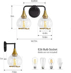 Black and Gold Bathroom Light Fixtures 2-Lights Vanity Lights with Clear Glass Shade Bathroom Vanity Light 14 Inch Wall Sconces(Exclude E26 Bulb)…