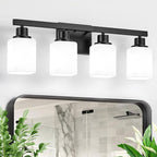4-Light Bathroom Vanity Light, Modern Matte Black Bathroom Light Fixtures with Square Frosted Glass, Wall Sconces fixtures Over Mirror Restroom,Living Room Hallway E26