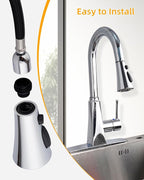 Hibbent Kitchen Sink Faucet Head Replacement, NSF/ANSI/CAN 61 & CUPC Certified, 3-Function Pull Down Sprayer Nozzle with 15 Adapters, Compatible with Delta, Kohler, Moen Faucets, Chrome (Silver)