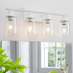 4 Light White Bathroom Light Fixtures Vanity Light Over Mirror Modern Wall Lighting Sconces Rustic Industrial Wall Lamp for Bathroom, Bedroom, Living Room E26 Socket with Glass Shade
