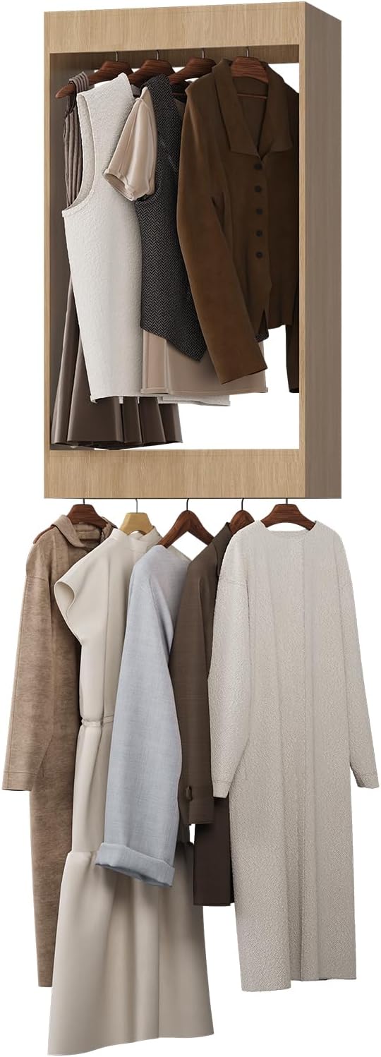 Double Hanging Closet Unit, Modular System Organizer With Storage for Walk-In Closets, Clothing Rack Wardrobe for Hanging Clothes, Bedroom, Wood, 31.5"W