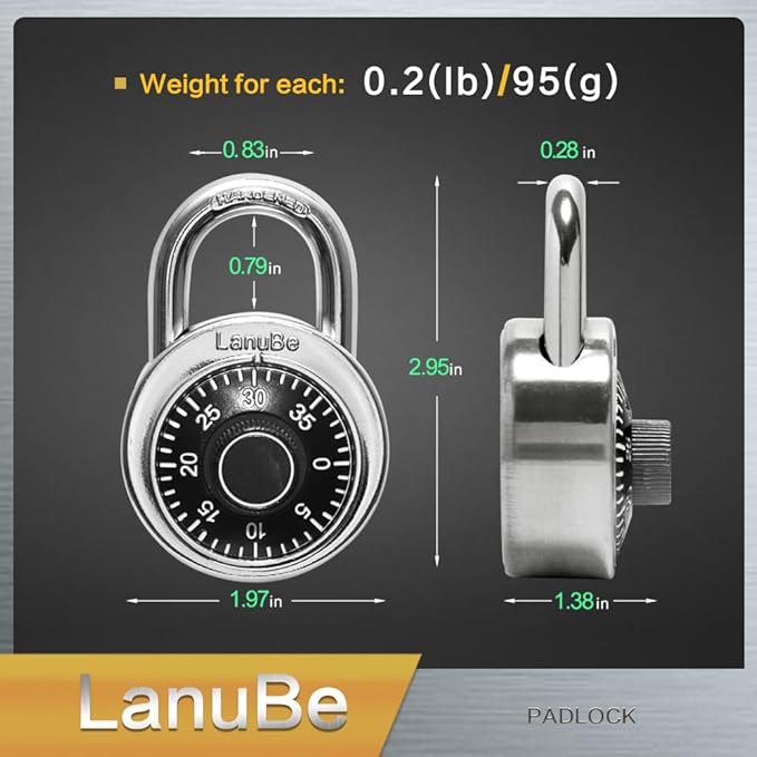 LanuBe Lock Standard Dial Combination Lock, 2 inch. Wide, with Different Combinations, Black Turnplate, Pack of 60; Lock for School, Employee, Gym Sports Locker, Case, Toolbox, and so on