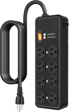 20Amp Power Strip Surge Protector, Durable Metal 8-Outlet with Heavy Duty 20 Amp 10Ft 12 Gauge Extension Cord, for Garage, Workshop & Industrial Use with 6-20R T-Slot Outlets, 4800J