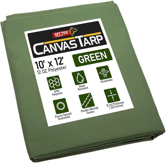 Mytee Products 10' x 12' Green Canvas Tarp 12oz Heavy Duty Water Resistant