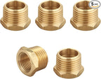1/2 Inch NPT Male x 3/8 Inch NPT Female Brass Pipe Fitting, Hex Bushing, Reducer Adapter, Thread 0.75" OD × 0.625" ID, (5 Piece)