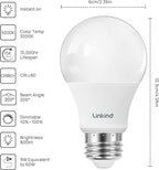 Linkind A19 LED Light Bulbs Dimmable, 60W Equivalent, Energy Efficient 9W, 3000K Warm White, 800 Lumens, E26 Standard Base, 120V, Lighting for Bedroom Living Room Home Office, 6 Packs