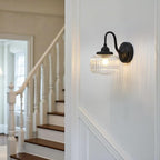 Vintage Gooseneck Wall Sconce 1-Light with Clear Striped Glass Globe Shade Indoor Hardwired Wall Mounted Lamp Fixture