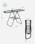 SONGMICS Clothes Drying Rack, with Sock Clips, Metal Laundry Rack, Foldable, Space-Saving, Free-Standing Airer, with 2 Height-Adjustable Gullwings, Indoor Outdoor Use, Black ULLR052B01