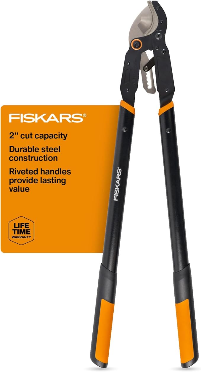 Fiskars Ratchet Drive Anvil Lopper 32 Inch Heavy Duty Tree Trimmer, 2 inch Cut Capacity, Riveted Handles for Easy Squeeze Cutting Power