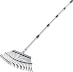 VEVOR Leaf Rake, 25 Metal Tines, Adjustable Garden Rake for Lawns with 18.3 Inch Wide Head & 36.4-72.8 Inch Long Handle, Heavy Duty Stainless Steel Small Leaves Tool for Gardening Camping Yard Grass