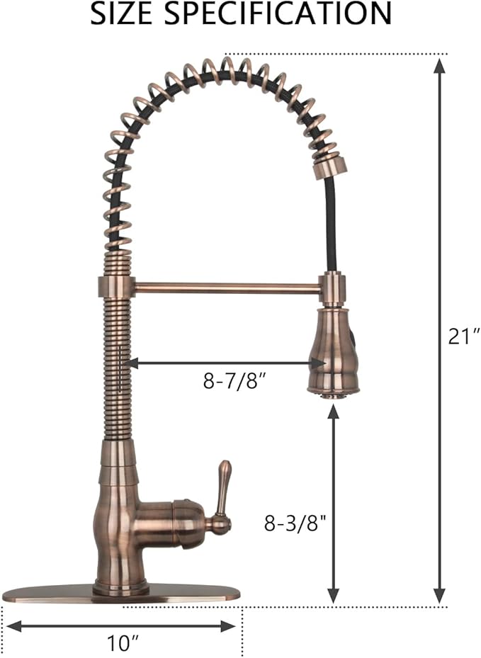 Pre-Rinse Spring Kitchen Faucet, Single Level Solid Brass Kitchen Sink Faucets with Pull Down Sprayer (Antique Copper)