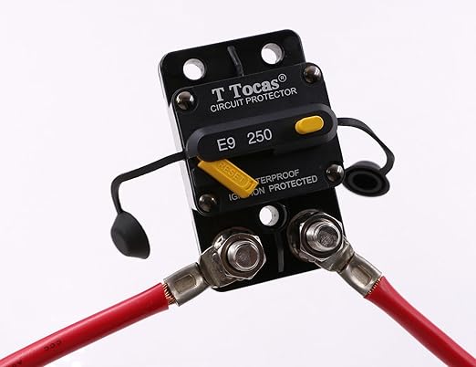 E9 Double 3/8" Stud 250 Amp Circuit Breaker with Manual Reset, UL Certified,12V - 48V DC, Waterproof, 250A Switchable Surface Mount