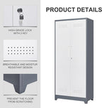 FLEXIMOUNTS 73'' Tall Metal Storage Cabinet with Locking Door, Large Cleaning Tool Organizer for Brooms, Garage, Laundry Room, Bathroom, Grey-White