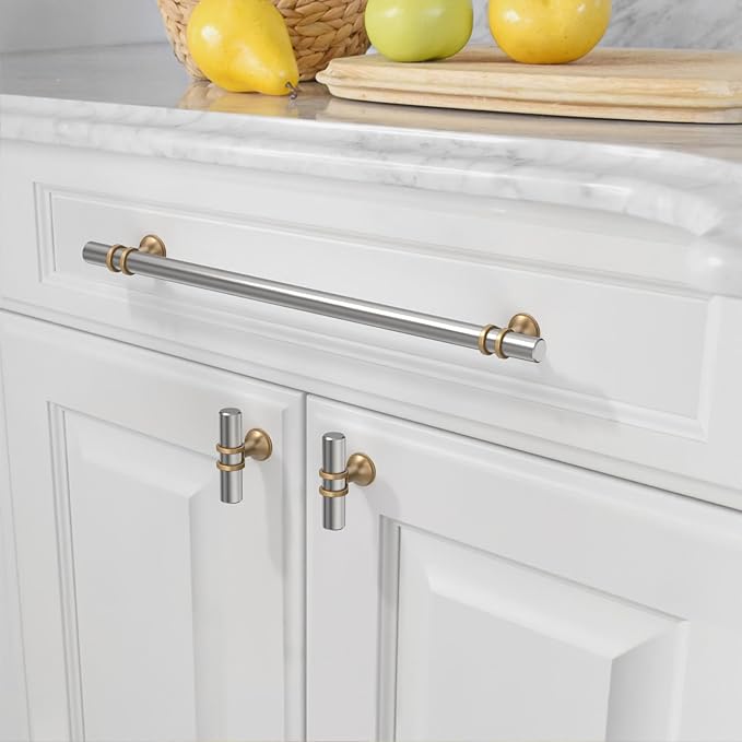 Asidrama 10 Pack 11.3 Inch(288mm) Brushed Satin Nickel and Champagne Bronze Kitchen Cabinet Handles, Cabinet Pulls Kitchen Cabinet Hardware Cupboard Handles Drawer Pulls