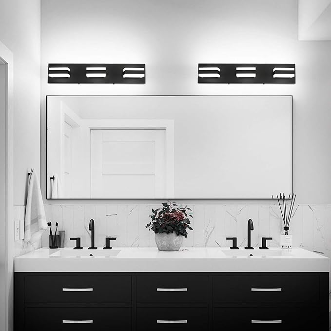 SOLFART Black Bathroom Vanity Light Fixtures Over Mirror LED Dimmable 3 Lights Bath Lighting Restroom Light Modern Vanity Lights for Bathroom Bath Lights