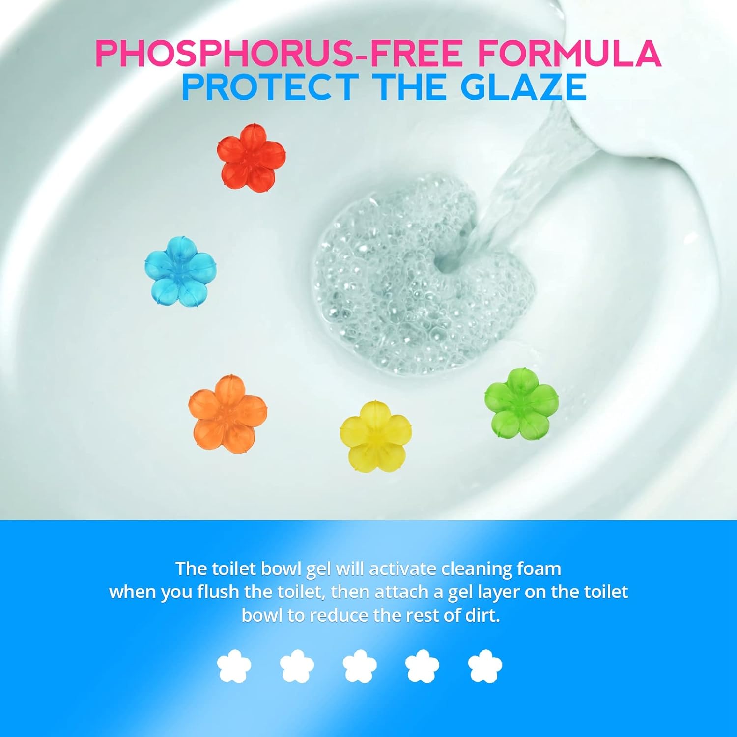 Flower Toilet Gel Stamp, 60 Count Toilet Bowl Stamp Gel 5 Kinds Of Scent Toilet Bowl Cleaner