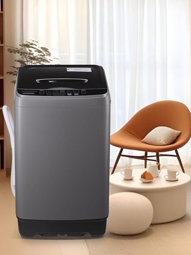 17.7 lbs Washing Machine with Drain Pump, Full Automatic Washer with 10 Wash Programs 8 Water Levels for Home, Apartment, RVs, Dorm, Grey