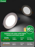 zouzai 6 Inch 5CCT Ultra-Thin LED Recessed Ceiling Light with Junction Box, 2700K/3000K/3500K/4000K/5000K Selectable, 12W Eqv 110W,Dimmable, led can Lights- ETL and Energy Star Certified【 6 Pack 】