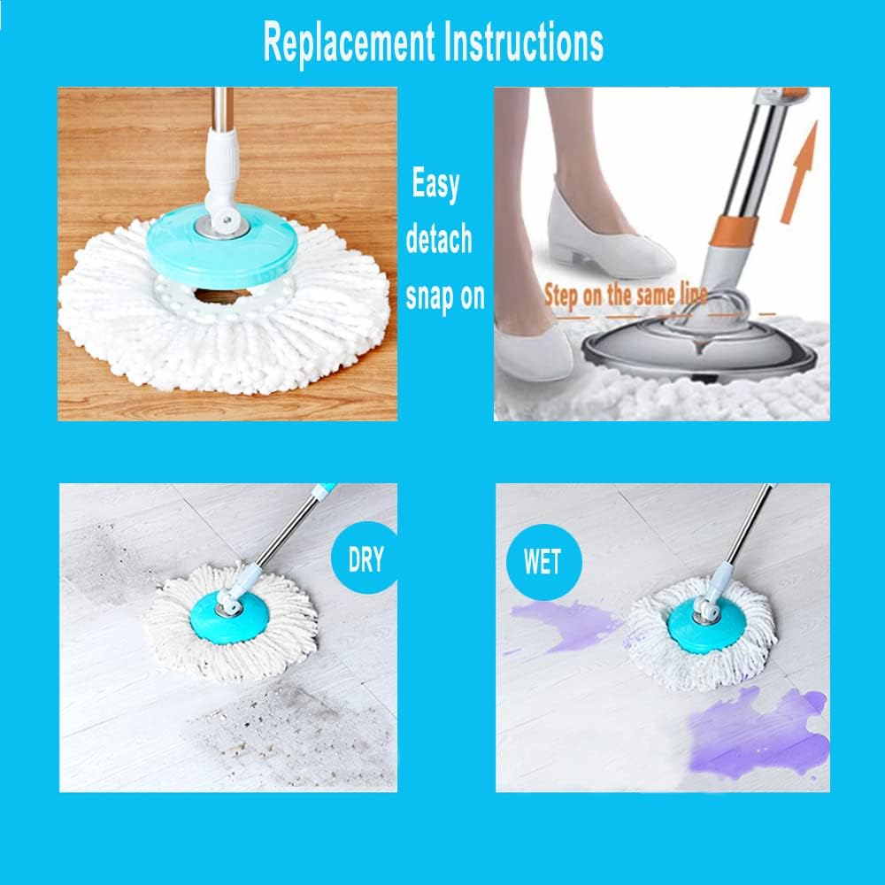 Spin Mop Head Refill Mop Replacement for Spin Magic Mop Pads Round Spin Mop Microfiber Easy Wring Spin Mop Head Cloth 6-Pack
