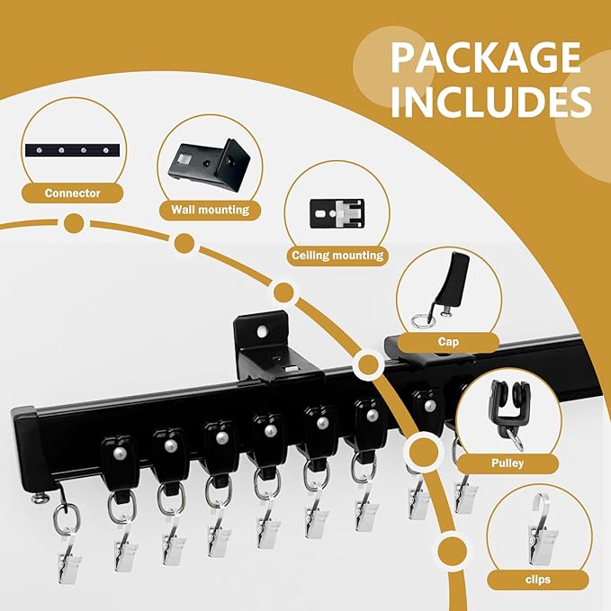 Bendable Ceiling Curtain Track Ceilings Mount or Wall Mounted Heavy-Duty Room Divider Curtains Rails for Living room Bedroom Shower Privacy RV Garage Dividers with Clips，Black 21 FT