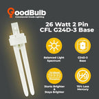 GoodBulb 26 Watt CFL Light Bulbs 2 Pin G24D-3 Base 2700K Soft White 26W High Output 1800 Lumens Double Tube Compact Fluorescent Light Bulbs Plug-in 10 Pack