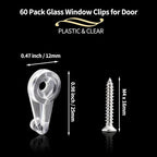 60 Pack Glass Window Clips Clear Retainer Clips, Glass Door Holder Cabinet Panel Bracket Screen Fixing Clips, Glass Door Retainer Kit Mirror Hanging Hardware for Vanity Mirror Window Screen