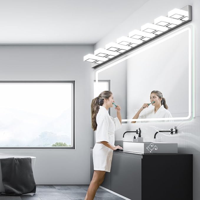 Ralbay 52" Modern Chrome Vanity Lights 8 Lights Acrylic Stainless Steel LED Vanity Light Fixtures Chrome Bathroom Lighting Over Mirror