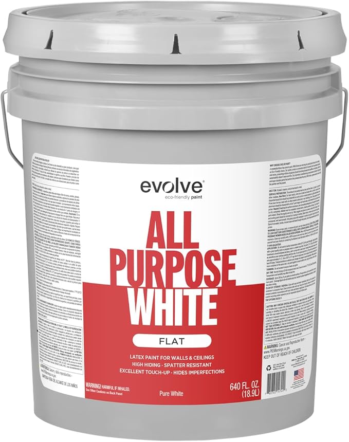 EVOLVE All Purpose Whites: Latex Flat Interior Paint for Walls & Ceilings, Shades of White, Quick Dry, Excellent Touch-Up & Coverage, Eco-Friendly (Alabaster)