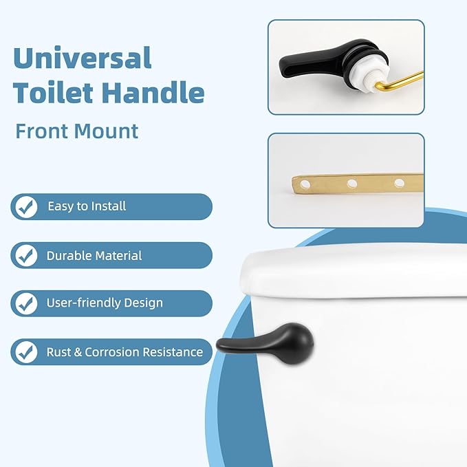 iFealClear Universal Toilet Handle Replacement Kit Front Mount with 2-Inch Rubber Toilet Flapper Replacement, Toilet Tank Parts Compatible with Kohler, American Standard, TOTO, Mansfield, Matte Black