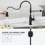 DAYONE Matte Black Kitchen Sink Faucet with Pull Down Sprayer Antique, 3 Modes Stainless Steel Spring Vintage Sink Faucet for Kitchen Bar Camper 1 or 3 Holes Single Handle