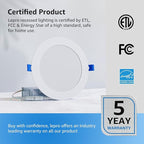 Lepro 12 Pack 6 Inch Canless LED Recessed Light,Dimmable Retrofit Ultra-Thin Ceiling Light with Junction Box,5000 Kelvin Daylight Wafer Lights 12 watt 1050 Lumen, ETL,FCC & Energy Star Certified