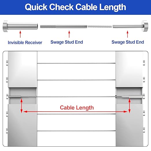 CKE 10 Pairs Invisible Cable Railing Kit, 1/8" Invisible Receiver and Swage Stud End Tensioner Terminal Hidden for 2"x2", 4"x4" Wood/Metal Post, T316 Stainless Steel Deck Cable Railing Hardware, CR31