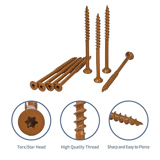Wood Screws 3 Inch, 300 Pcs Construction Fence Screws, #10 x 3 Deck Exterior Screws for Wood, Rust Resistant, T25 Star Bits Included, Brown