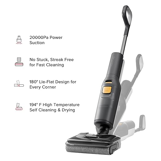 roborock F25 BX Wet Dry Vacuum Cleaner, Cordless Vacuum Mop All in One with 20000Pa, 194°F Hot Air Flash Drying & Self Cleaning, Zero-Tangle Wet Mop Cleaner for Hard Floor, 180° Lie Flat