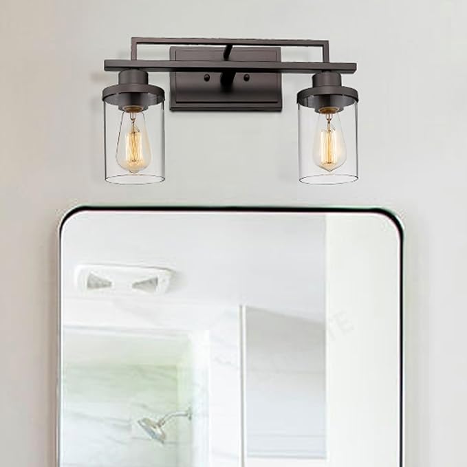 Emliviar 2-Light Vanity Lighting Fixtures - Farmhouse Bathroom Light Fixture in Oil Rubbed Bronze Finish with Clear Glass, YCE238B-2W ORB