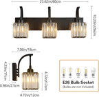Crystal Vanity Lights 3-Light Black Bathroom Vanity Lights Modern Crystal Bathroom Light Fixtures Over Mirror 23.62" Long Vanity Light for Bathroom