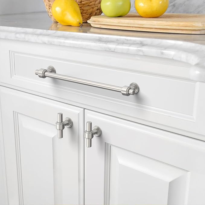 Amerdeco 10 Pack Brushed Satin Nickel Cabinet Pulls 6.3 Inch(160mm) Hole Center Drawer Pulls Cabinet Hardware Kitchen Cabinet Handles for Bathroom Dresser Pulls ZH0069