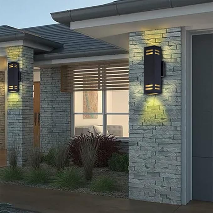 Up and Down Lights Outdoor Wall Light Fixtures, Aluminum Dusk to Dawn Outdoor Lighting Fixture, Modern Black Exterior Light Fixtures, Wall Mount Porch Light for House Front Door