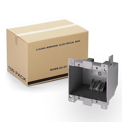 100 PK Old Work Electrical Outlet Box 2 Gang, 25 Cubic Inch Plastic Remodel Drywall Junction Boxes, ETL Listed to UL514C and UL263, Fire Rated for Two Hours