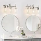 3-Light Bathroom Light Fixtures, 19.5 in Brushed Nickle Vanity Lights for Bathroom with Clear Glass, Bathroom Lighting Fixtures Over Mirror, Modern Wall lamp for Cabinet Hallway