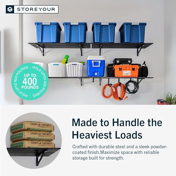 StoreYourBoard 2-Pack Heavy Duty Wall Shelves 2ft x 4ft – Wall-Mounted Garage Storage Shelving and Organization for Sheds, Closets, or Utility Rooms – Holds 200 lbs - Black