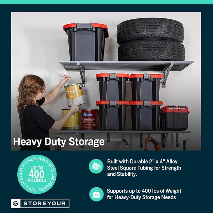 StoreYourBoard 2-Pack Heavy Duty Wall Shelves 2ft x 4ft – Wall-Mounted Garage Storage Shelving and Organization for Sheds, Closets, or Utility Rooms – Holds 200 lbs - Hammered Gray