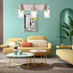 BONLICHT Brushed Nickel Vanity Light Modern 3 Light Bathroom Lighting Fixture Over Mirror with Clear Hammered Glass Shade, Industrial Indoor Farmhouse Wall Mounted Lamp for Powder Room Kitchen Hallway