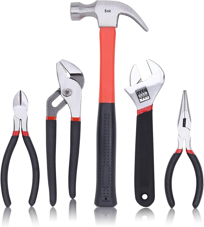 FASTPRO 215-Piece Home Repairing Tool Set with 12-Inch Wide Mouth Open Storage Bag,Household Hand Tool Kit,Red